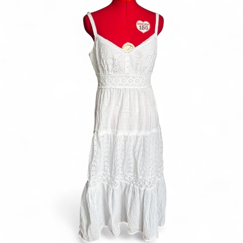 Spenser Jeremy White Eyelet Boho Tiered Midi Dress Size 8